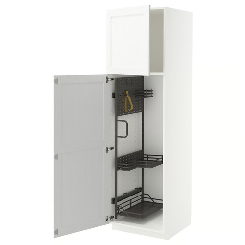 METOD High cabinet with cleaning interior, white Enköping/white wood effect, 60x60x200 cm