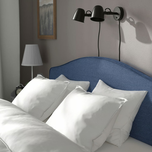RAMNEFJÄLL Upholstered bed frame, Kilanda dark blue/Luröy, 160x200 cm