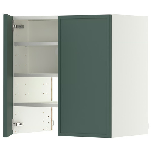 METOD Wall cb f extr hood w shlf/door, white/Aspudden dark grey-green, 60x60 cm