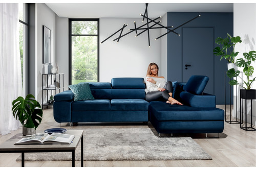 Corner Sofa-Bed Right Annabelle Monolith 77, dark blue