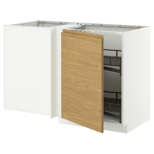METOD Corner base cab w pull-out fitting, white/Voxtorp oak effect, 128x68 cm