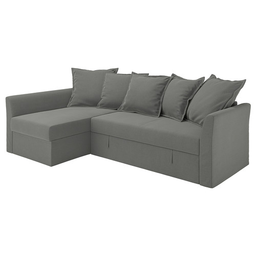 HOLMSUND Corner sofa-bed, Borgunda dark grey