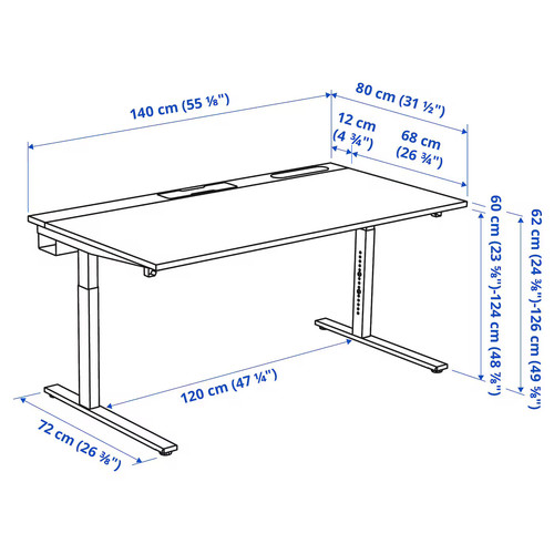 MITTZON Desk, walnut veneer/white, 140x80 cm