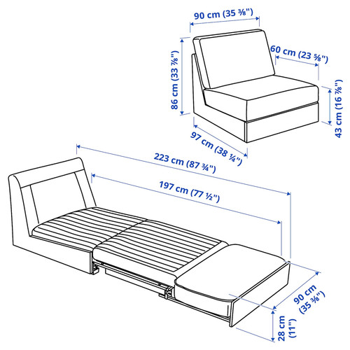 KIVIK 1-seat sofa-bed, Kelinge grey-turquoise