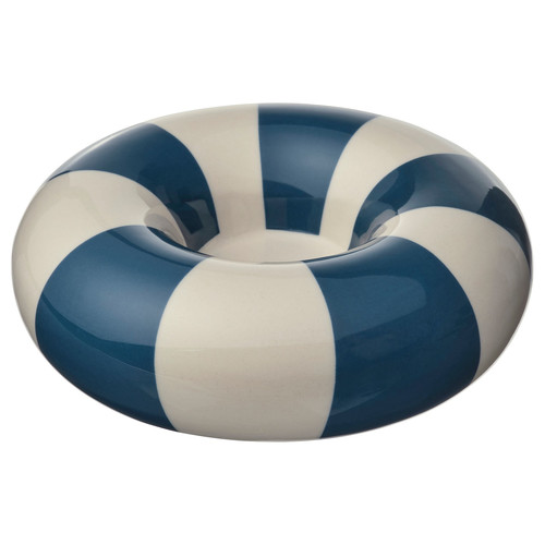 TRÄDSTAM Tealight holder, dark blue/white, 4 cm