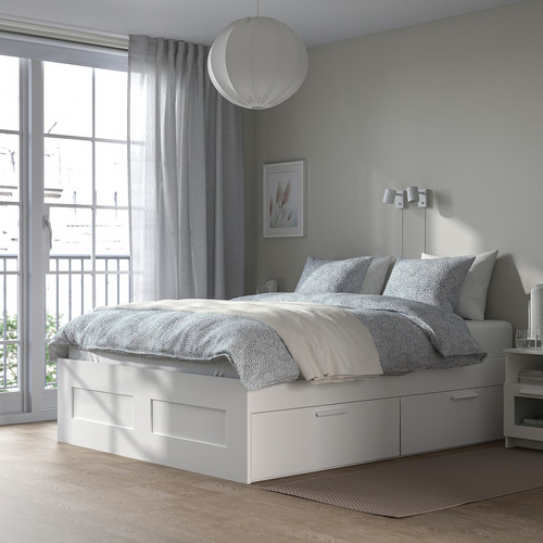 BRIMNES Bed frame with storage, white/Lindbåden, 160x200 cm