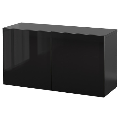 BESTÅ Shelf unit with glass doors, black-brown, Glassvik black/smoked glass, 120x40x64 cm