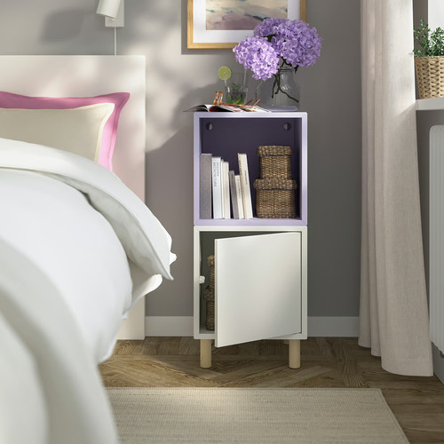 EKET Cabinet combination with legs, white pale lilac/wood, 35x35x80 cm