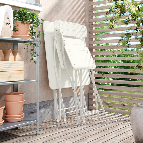 SUNDSÖ Table and 2 folding chairs, outdoor off-white/off-white, 65x65 cm
