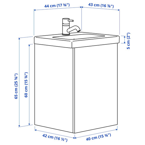 ENHET / TVÄLLEN Wash-stnd w door/wash-basin/tap, white/oak effect, 44x43x65 cm