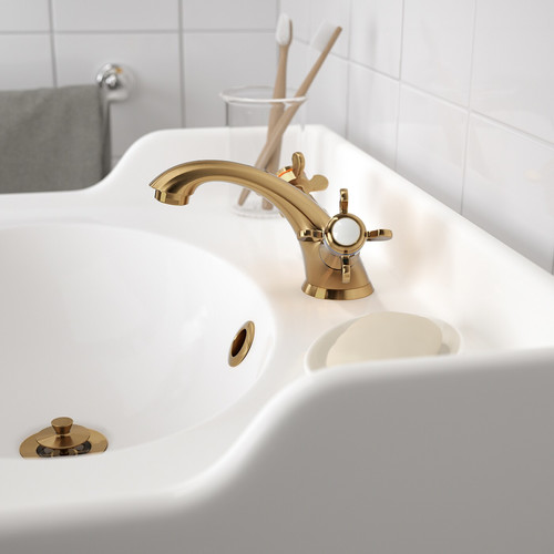 RUNSKÄR Wash-basin mixer tap with strainer, brass-colour