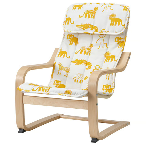 POÄNG Children's armchair, birch veneer/Skogbo animal pattern