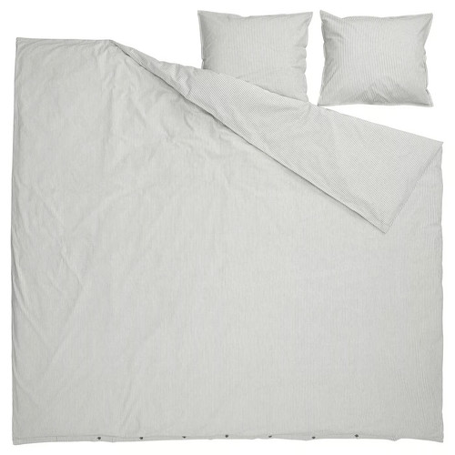 SOLFIBBLA Duvet cover and 2 pillowcases, grey white/stripe, 200x200/50x60 cm