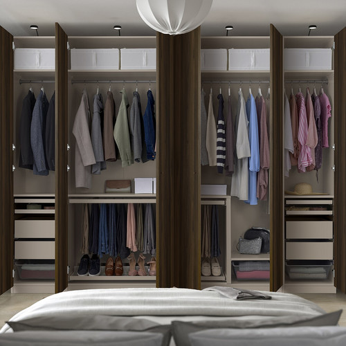 PAX / STORKLINTA Wardrobe combination, grey-beige/dark brown stained oak effect, 300x60x236 cm
