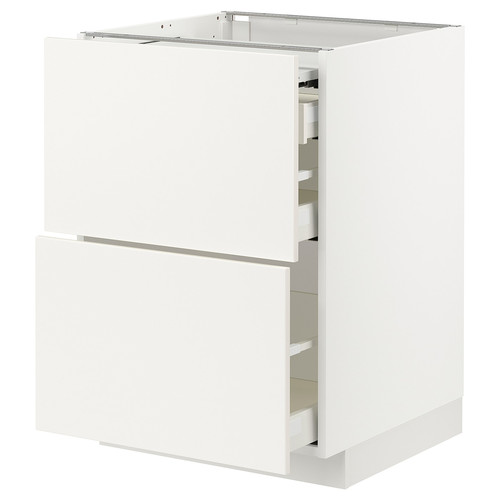 METOD / MAXIMERA Bc w pull-out work surface/3drw, white/Veddinge white, 60x60 cm