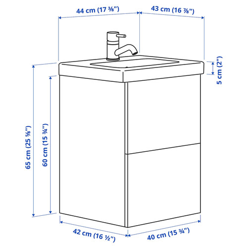 ENHET / TVÄLLEN Wash-stnd w drawers/wash-basin/tap, white/oak effect, 44x43x65 cm