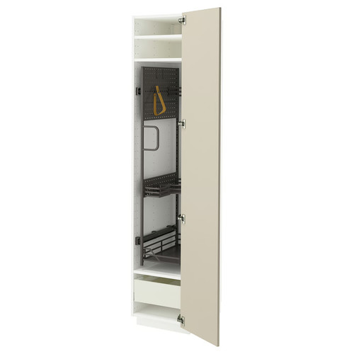 METOD / MAXIMERA high cabinet with cleaning interior, white/Havstorp beige, 40x60x200 cm