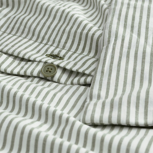 SOLFIBBLA Duvet cover and pillowcase, white green/stripe, 150x200/50x60 cm