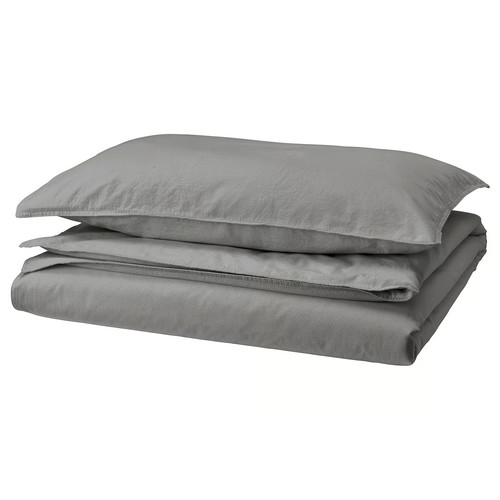 ÄNGSLILJA Duvet cover and pillowcase, grey, 150x200/50x60 cm