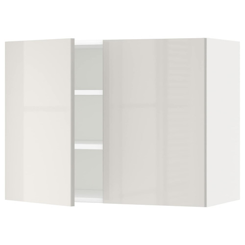 METOD Wall cabinet with shelves/2 doors, white/Ringhult light grey, 80x60 cm
