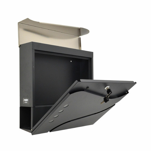 Modern Wall-Mount Letterbox, Anthracite/Silver, 370x370x105mm