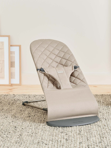BABYBJÖRN Bouncer Bliss WOVEN, Sand Grey with Googly Eyes Pastels