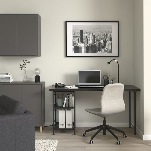 LAGKAPTEN / SPÄND Desk, black-brown/black, 140x60 cm