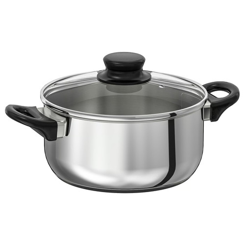 ANNONS Pot with lid, glass, stainless steel, 2.8 l