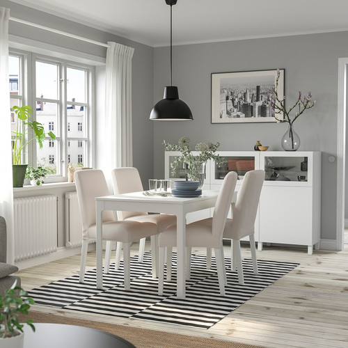 EKEDALEN / BERGMUND Table and 4 chairs, white/Hallarp beige/white, 120/180 cm