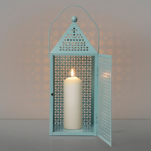 GOKVÄLLÅ Lantern for block candle, blue, 41x16x16 cm