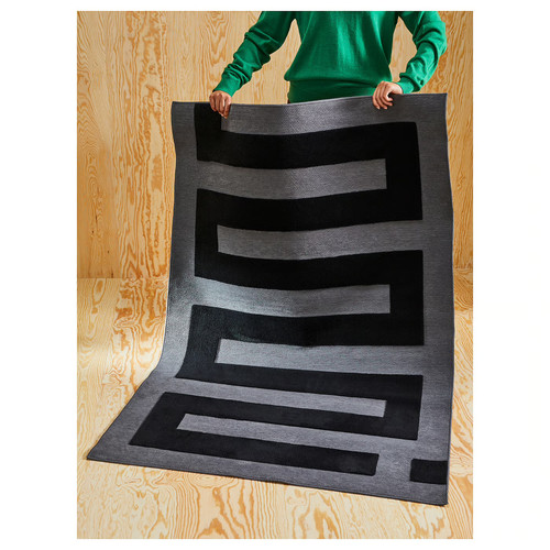 BLÅSKATA Rug, black/grey, 105x160 cm