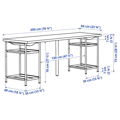 LAGKAPTEN / SPÄND Desk, black-brown/white, 200x60 cm