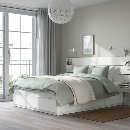 NORDLI Bed frame with storage and mattress, with headboard white/Valevåg extra firm, 140x200 cm