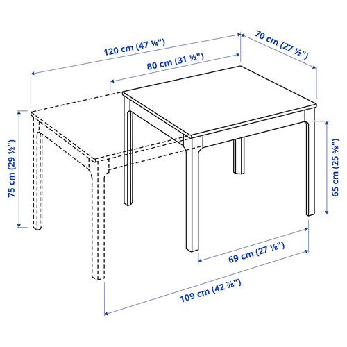 EKEDALEN Extendable table, oak, 80/120x70 cm