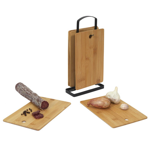 Bamboo Cutting & Serving Boards, Set of 6 with Stand
