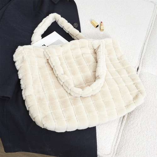 Shopper Bag, faux fur, cream