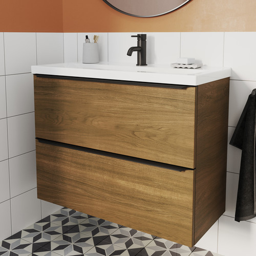 Goodhome Wall-mounted Basin Cabinet Imandra Slim 80cm, walnut