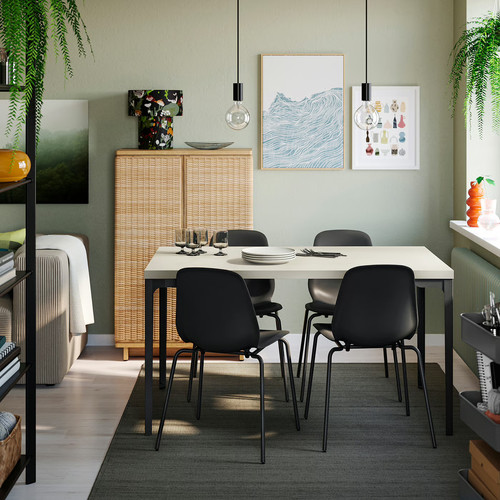 SKÅLSTA Table, light grey-beige/straight black-grey, 140x80 cm
