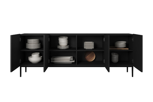 Four-Door Cabinet Nicole 200cm, matt black, black legs