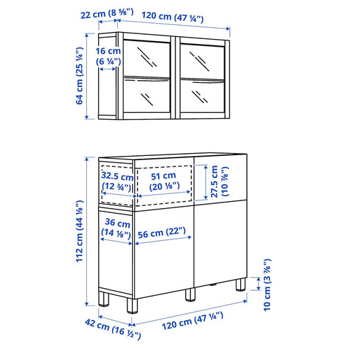 BESTÅ Storage combination w doors/drawers, black-brown/Lappviken/Stubbarp black-brown clear glass, 120x42x213 cm