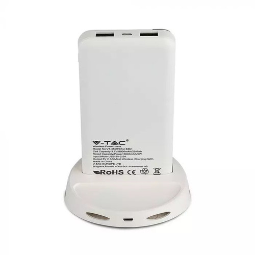 V-TAC Power Bank Wireless Charger 8000 mAh 2.1A, white