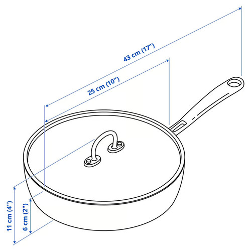FINMAT Sauté pan with lid, copper/stainless steel, 25 cm