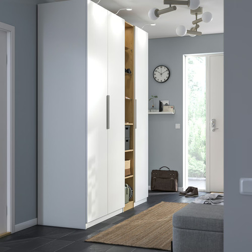 PAX / FORSAND Wardrobe combination, white white/oak effect, 185x60x236 cm