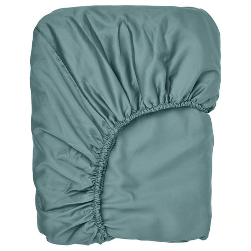 NATTJASMIN Fitted sheet, blue-green, 140x200 cm