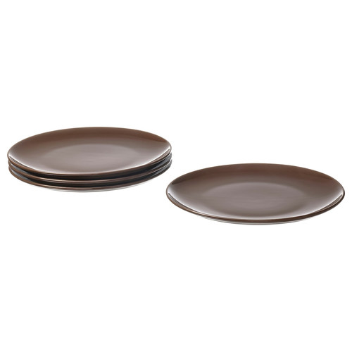 FÄRGKLAR Plate, glossy brown, 26 cm, 4 pack