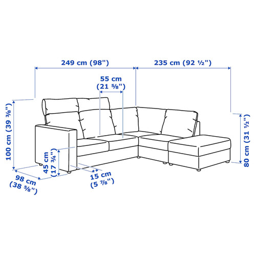 VIMLE Corner sofa, 4-seat, with open end with headrests, Grann/Bomstad black