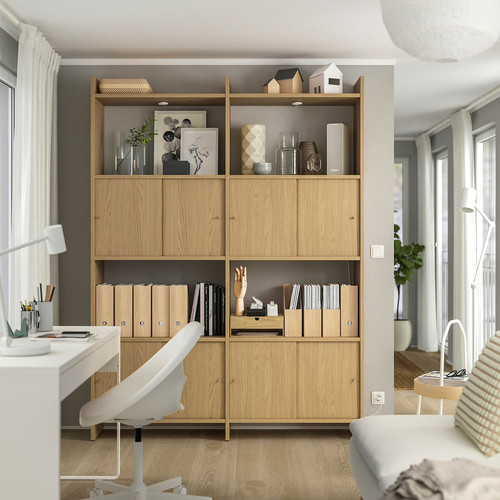 LÅDMAKARE Storage combination w sliding doors, with 2 shelves/oak effect, 159x35x212 cm
