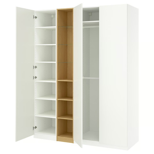 PAX / FORSAND Wardrobe combination, white white/oak effect, 185x60x236 cm