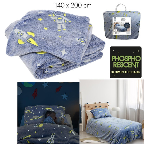 Kids' Glow-in-the-Dark Space Bedding Set 140x200cm