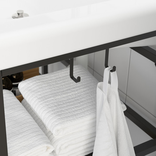 ENHET / TVÄLLEN Open wash-stand with 2 shelves, anthracite, Glypen tap, 64x43x65 cm